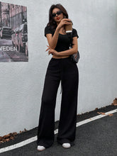 EZwear Women Solid Color Drawstring Relaxed Straight Leg Pants